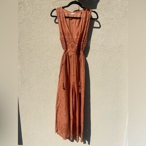 Lovely Orange Bohemian Free People eyelet jumpsuit
